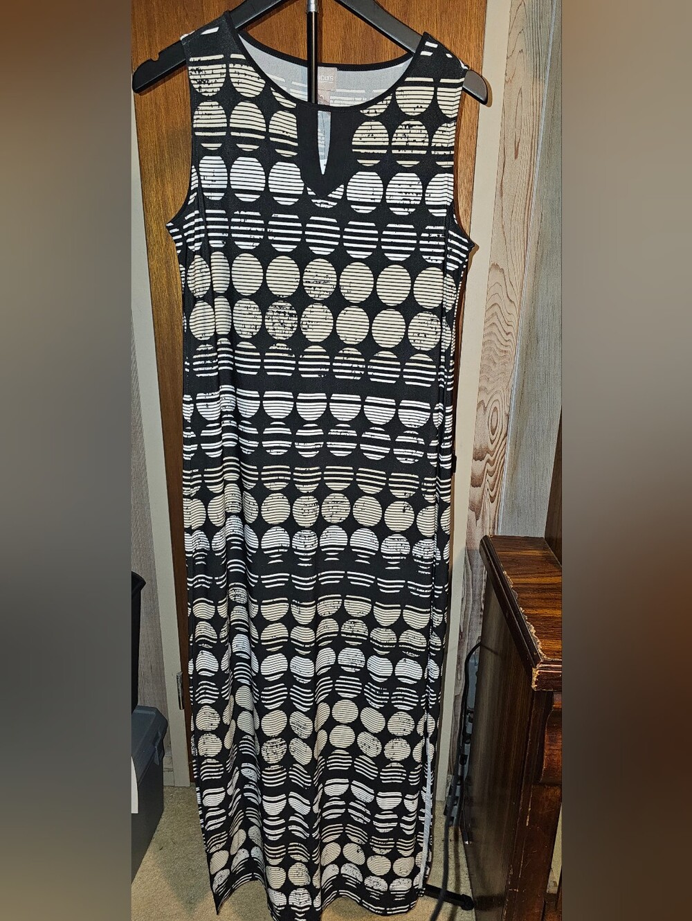 Chico's Black and Cream Polka Dot Maxi Dress